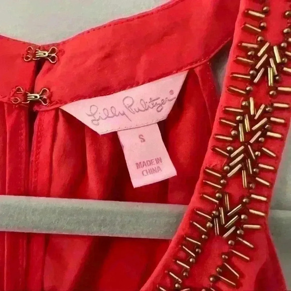 Lilly Pulitzer Silk Coral Sleeveless Blouse with Decorative Neck Size S Small - Picture 8 of 10